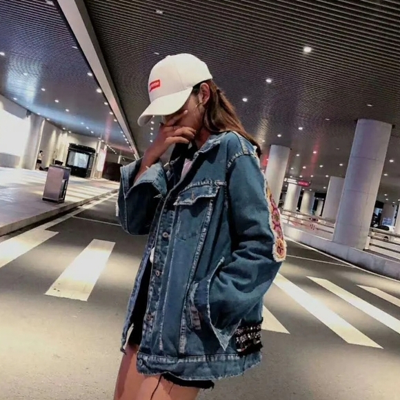 Oversized Embroidered,  Tribal Print, Jean Jacket - Picture 4 of 16